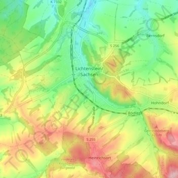 Mappa topografica Lichtenstein/Sachsen, altitudine, rilievo