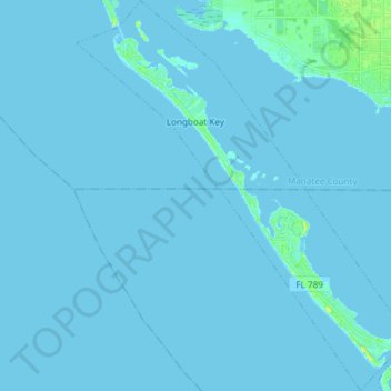 Mappa topografica Longboat Key, altitudine, rilievo