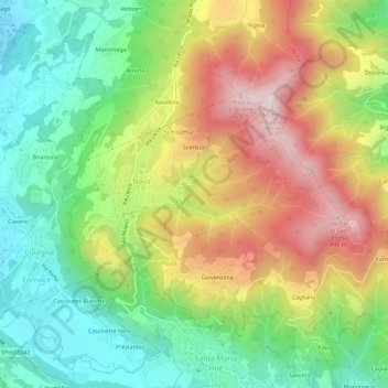 Mappa topografica Colle Brianza, altitudine, rilievo