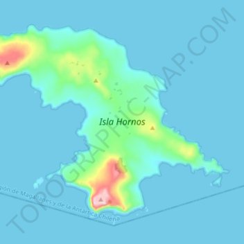 Mappa topografica Isla Hornos, altitudine, rilievo