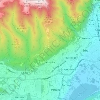 Mappa topografica Albavilla, altitudine, rilievo