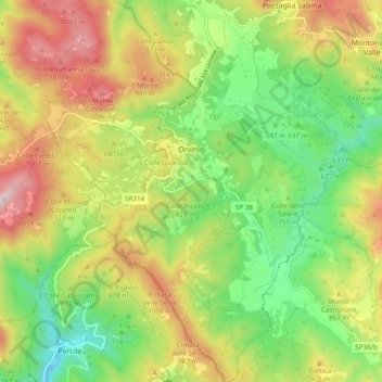 Mappa topografica Orvinio, altitudine, rilievo