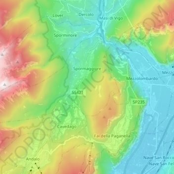 Mappa topografica Spormaggiore, altitudine, rilievo