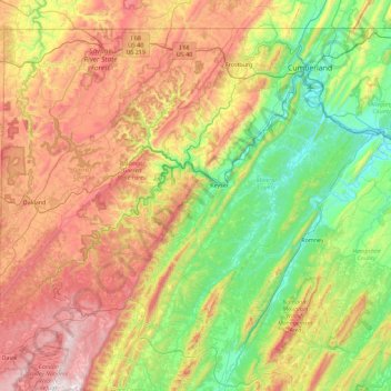 Mappa topografica North Branch Potomac River, altitudine, rilievo