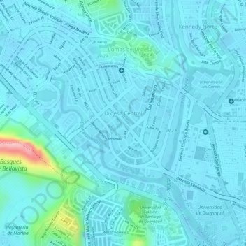 Mappa topografica Urdesa Central, altitudine, rilievo