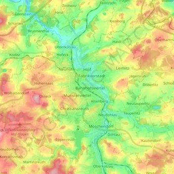 Mappa topografica Hof, altitudine, rilievo
