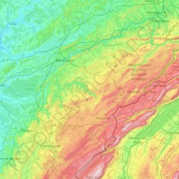 Mappa topografica Doubs, altitudine, rilievo