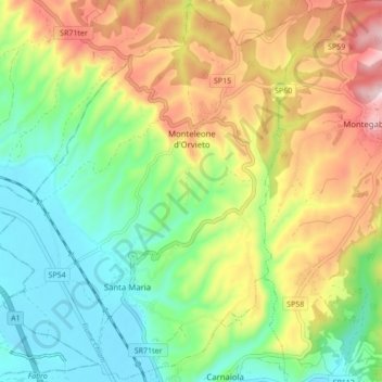 Mappa topografica Monteleone d'Orvieto, altitudine, rilievo