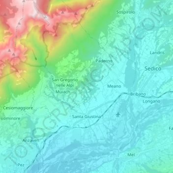 Mappa topografica Santa Giustina, altitudine, rilievo