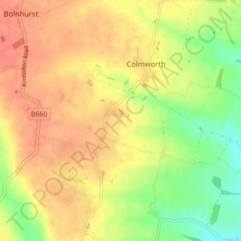 Mappa topografica Colmworth, altitudine, rilievo