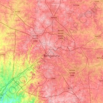 Mappa topografica Bengaluru, altitudine, rilievo