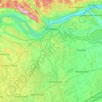 Mappa topografica Ottawa, altitudine, rilievo