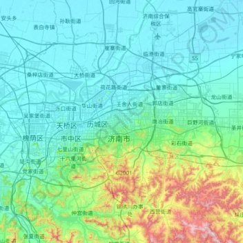Mappa topografica 济南高新技术产业开发区, altitudine, rilievo