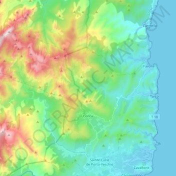 Mappa topografica Conca, altitudine, rilievo