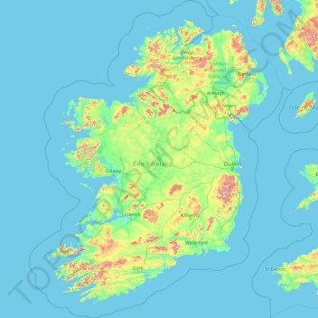 Mappa topografica Irlanda, altitudine, rilievo