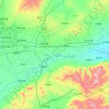 Mappa topografica 云州区, altitudine, rilievo