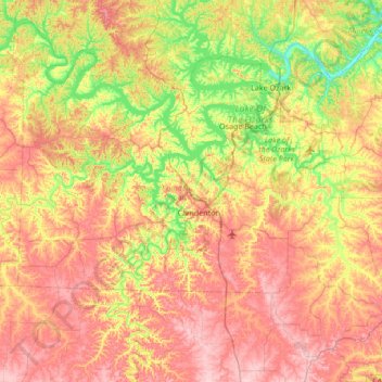 Mappa topografica Camden County, altitudine, rilievo