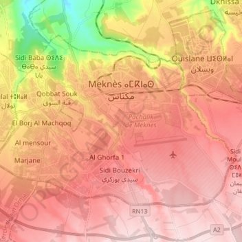 Mappa topografica Meknes, altitudine, rilievo