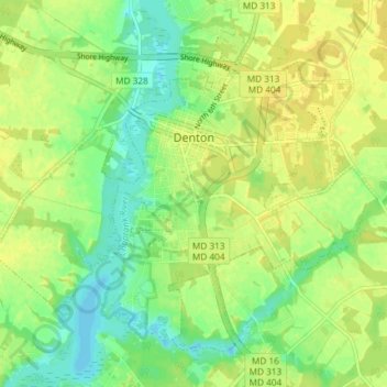 Mappa topografica Denton, altitudine, rilievo