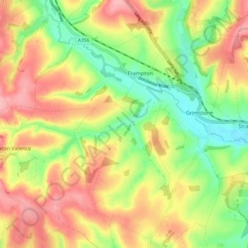 Mappa topografica Frampton, altitudine, rilievo