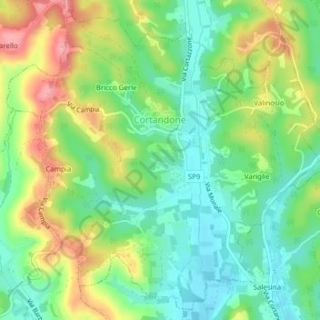 Mappa topografica Cortandone, altitudine, rilievo