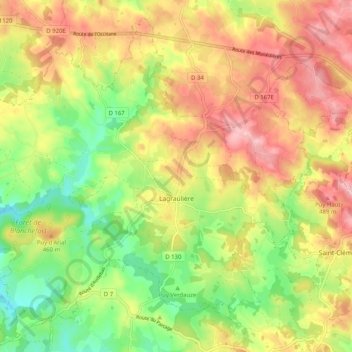 Mappa topografica Lagraulière, altitudine, rilievo