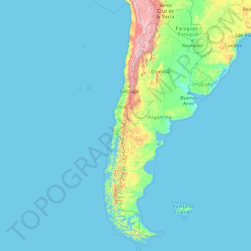 Mappa topografica Cile, altitudine, rilievo