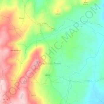 Mappa topografica Póvoa do Concelho, altitudine, rilievo