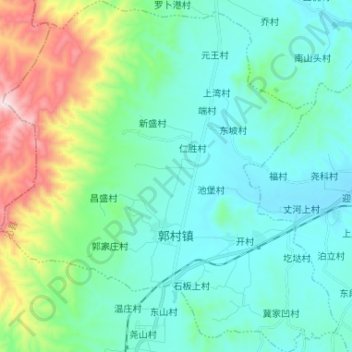 Mappa topografica 郭村镇, altitudine, rilievo