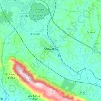 Mappa topografica Ceccano, altitudine, rilievo