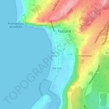 Mappa topografica Praia da Nazaré, altitudine, rilievo