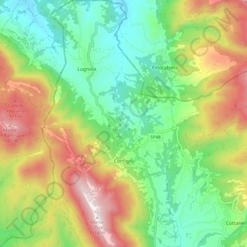 Mappa topografica Configni, altitudine, rilievo