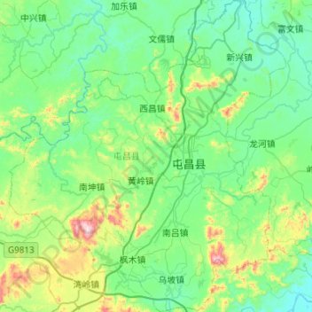 Mappa topografica 屯昌县, altitudine, rilievo