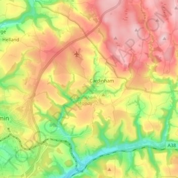 Mappa topografica Cardinham, altitudine, rilievo