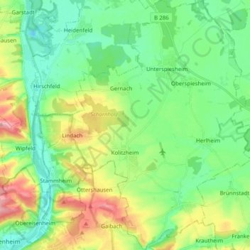 Mappa topografica Kolitzheim, altitudine, rilievo