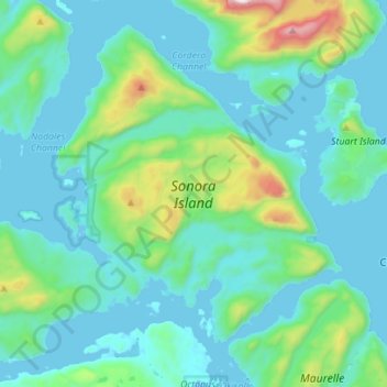 Mappa topografica Sonora Island, altitudine, rilievo
