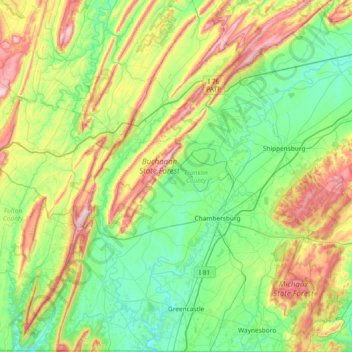 Mappa topografica Franklin County, altitudine, rilievo