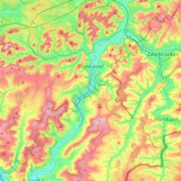 Mappa topografica Blieskastel, altitudine, rilievo