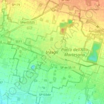 Mappa topografica Inzago, altitudine, rilievo