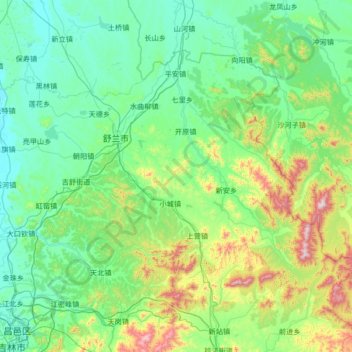 Mappa topografica 舒兰市, altitudine, rilievo