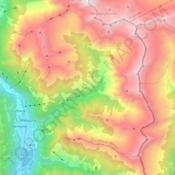 Mappa topografica Malvaglia, altitudine, rilievo