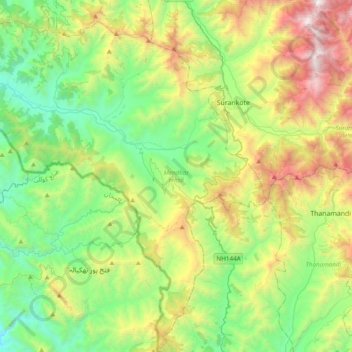 Mappa topografica Mendhar, altitudine, rilievo