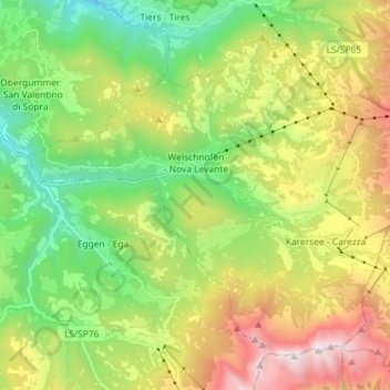 Mappa topografica Nova Levante, altitudine, rilievo