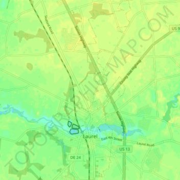 Mappa topografica Laurel, altitudine, rilievo