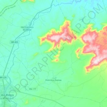 Mappa topografica Francisco Dantas, altitudine, rilievo