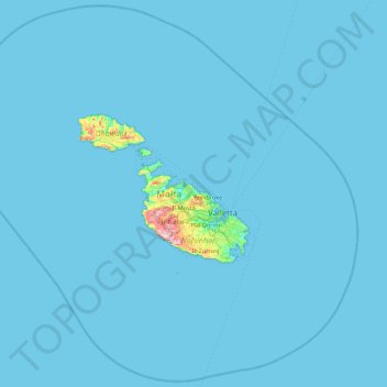 Mappa topografica Malta, altitudine, rilievo