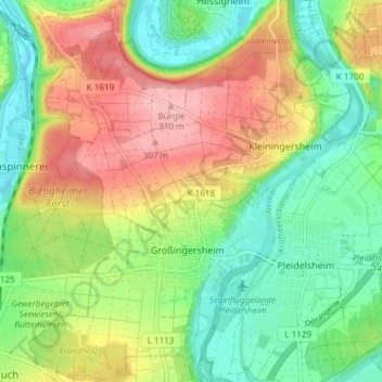 Mappa topografica Ingersheim, altitudine, rilievo
