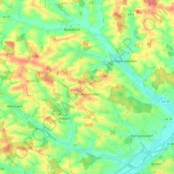 Mappa topografica Neufraunhofen, altitudine, rilievo