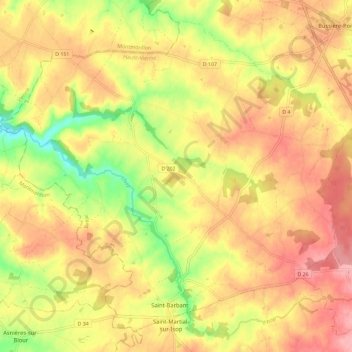 Mappa topografica Saint-Barbant, altitudine, rilievo
