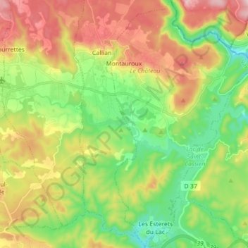 Mappa topografica Montauroux, altitudine, rilievo
